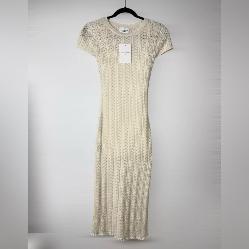 Willow & Wind Women's Cable Knit Side Slit XS Fitted Midi Dress